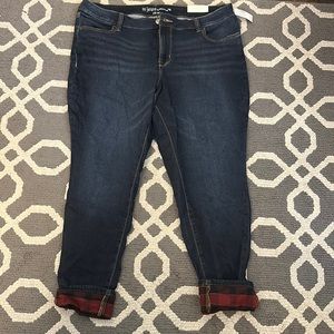 Maurice’s, women’s jeans, lined plaid cuff